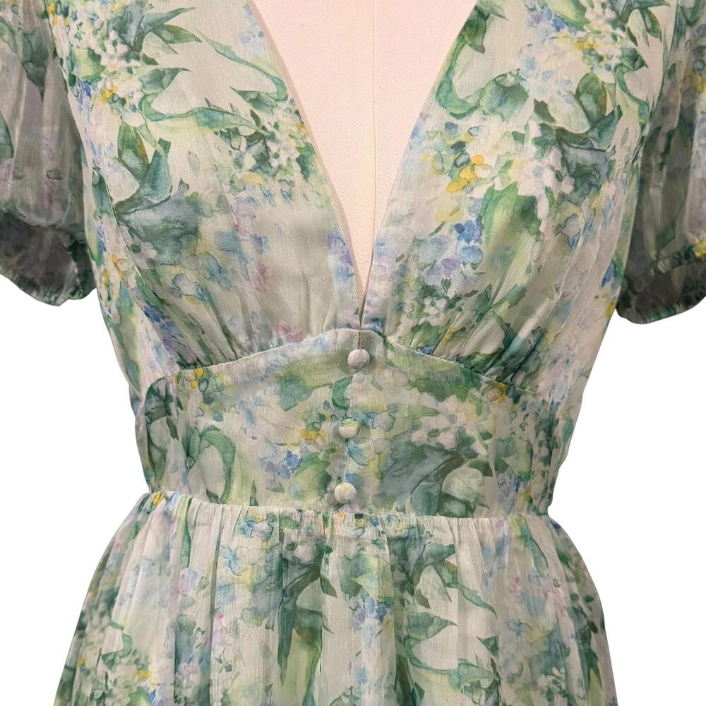 NWT Lulus Grateful Feelings Sage Green Floral Puff Sleeve Dress Small Spring - Picture 7 of 16